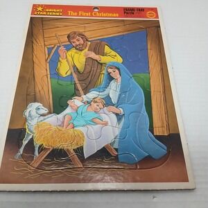 1970's "X-Bright Star Series: The First Christmas" Vintage Frame-Tray Puzzle